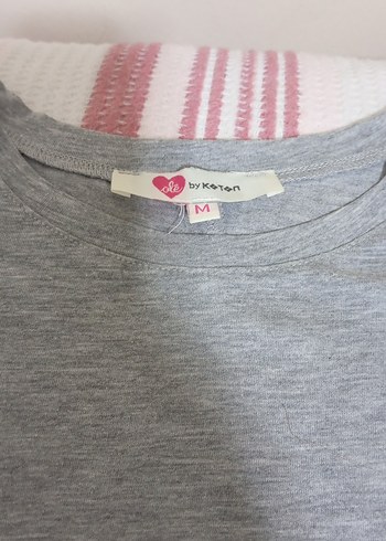 Gri Kısa Kollu Pamuklu Kadın Tişört - Görsel 2