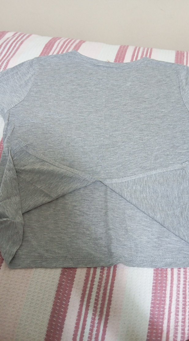 Gri Kısa Kollu Pamuklu Kadın Tişört - Görsel 4