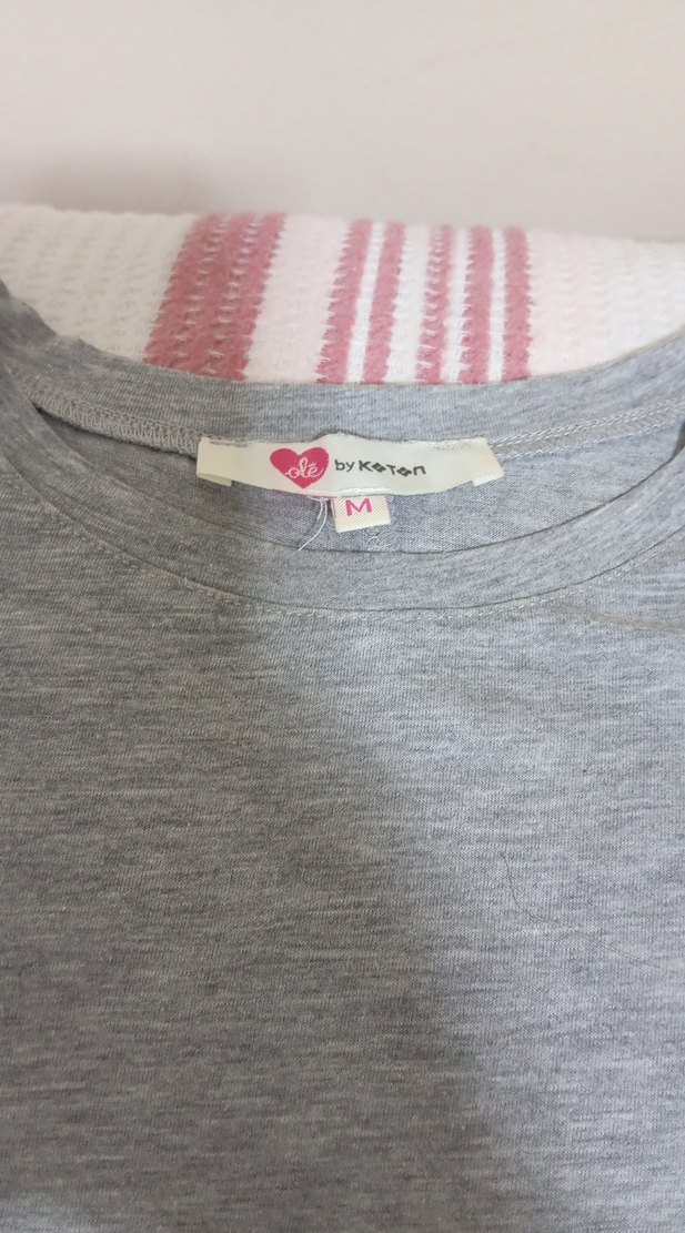 Gri Kısa Kollu Pamuklu Kadın Tişört - Görsel 2