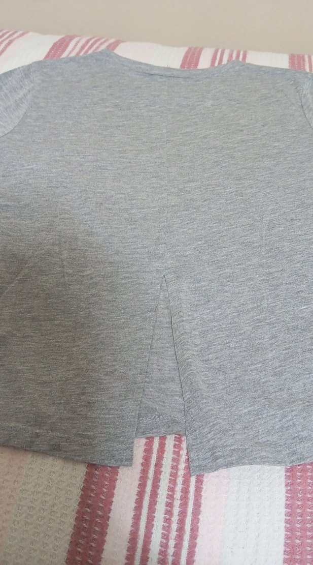 Gri Kısa Kollu Pamuklu Kadın Tişört - Görsel 3