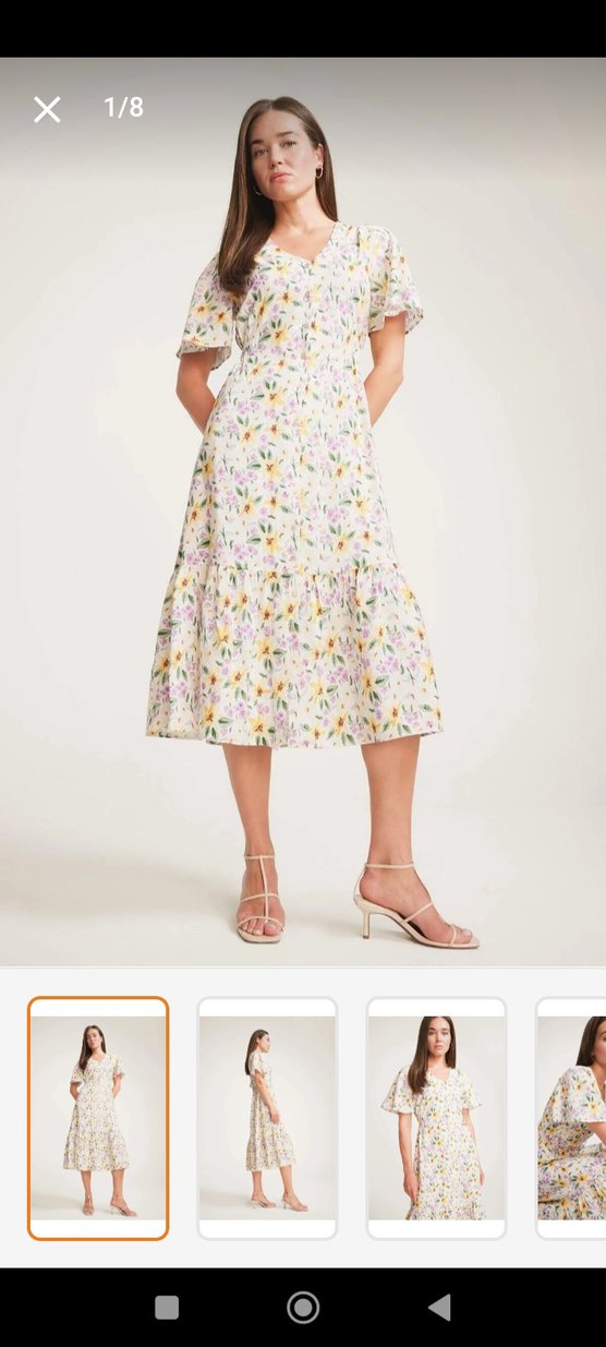 Sarı Çiçekli V Yakalı Uzun Elbise - Görsel 3