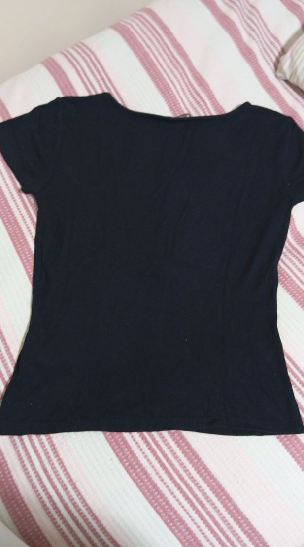 Siyah Pamuklu Fermuarlı Kısa Kollu Kadın Tişört - Görsel 3