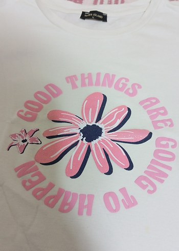 Kız Çocuk Pembe Baskılı Beyaz Tişört - Görsel 3