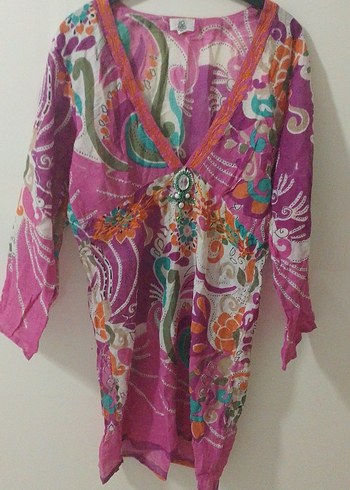 Bohem Uzun Kollu V Yaka Batik pareo - Görsel 4