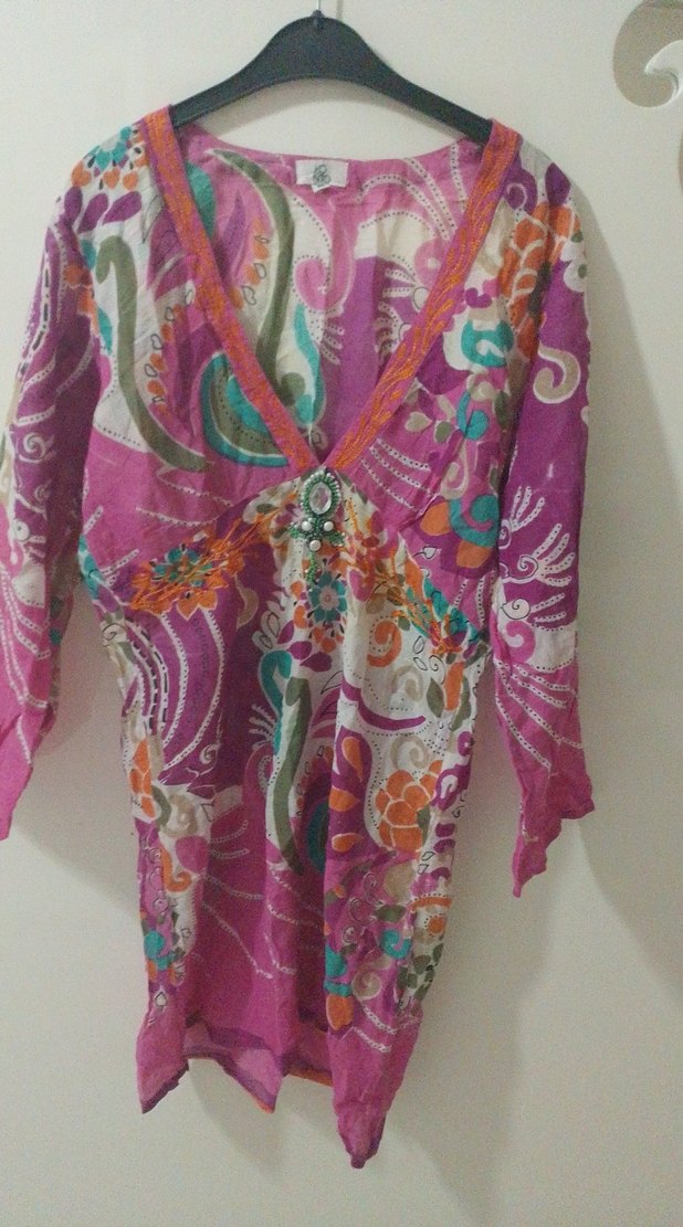 Bohem Uzun Kollu V Yaka Batik pareo - Görsel 2