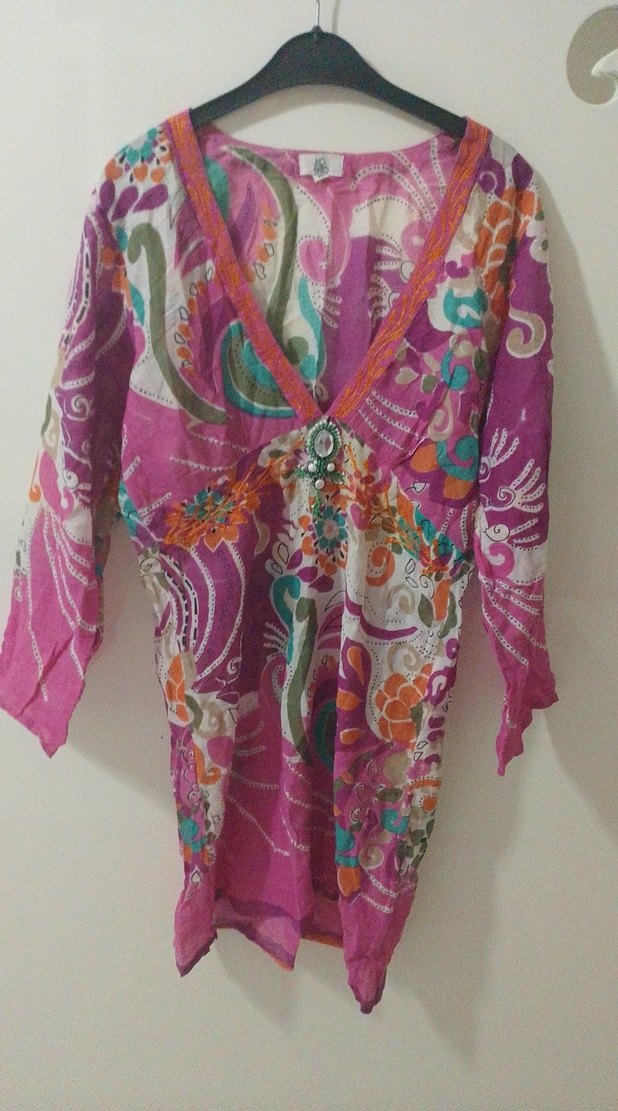 Bohem Uzun Kollu V Yaka Batik pareo - Görsel 4