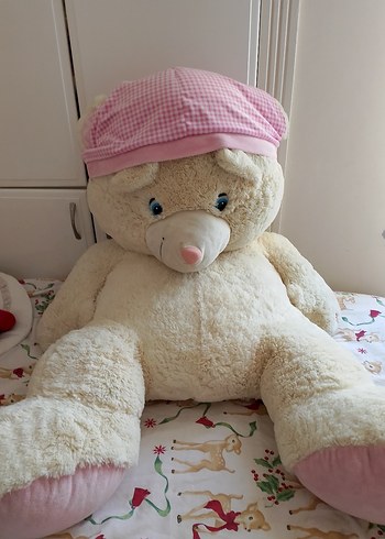 Pembe şapkalı büyük peluş ayı oyuncağı - Görsel 2