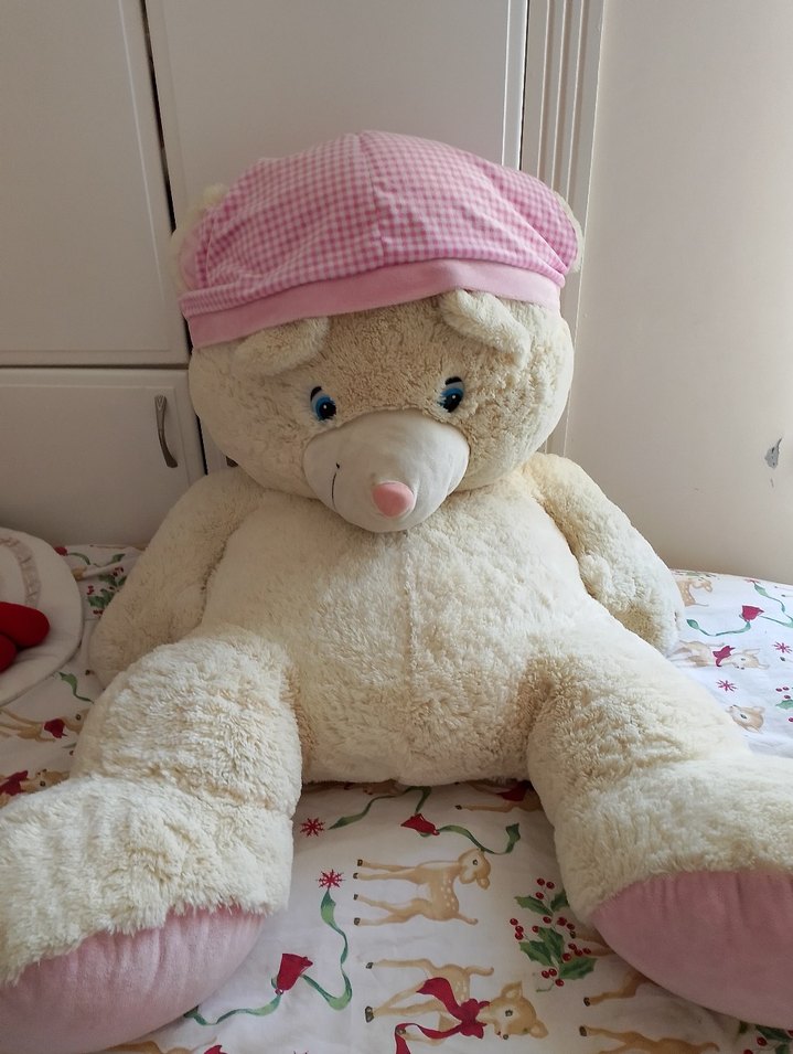 Pembe şapkalı büyük peluş ayı oyuncağı - Görsel 2
