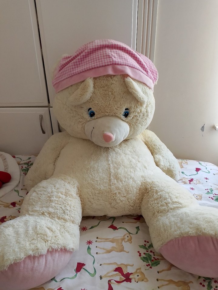 Pembe şapkalı büyük peluş ayı oyuncağı - Görsel 3