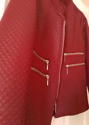 Bordo Kadın Deri Fermuarlı Ceket - Görsel 2