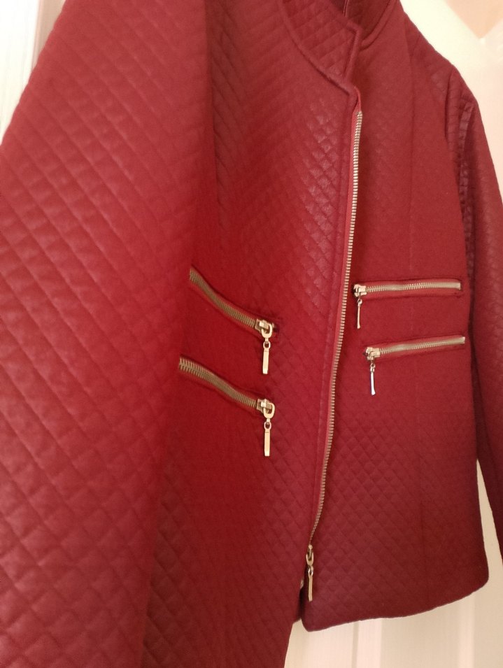 Bordo Kadın Deri Fermuarlı Ceket - Görsel 2