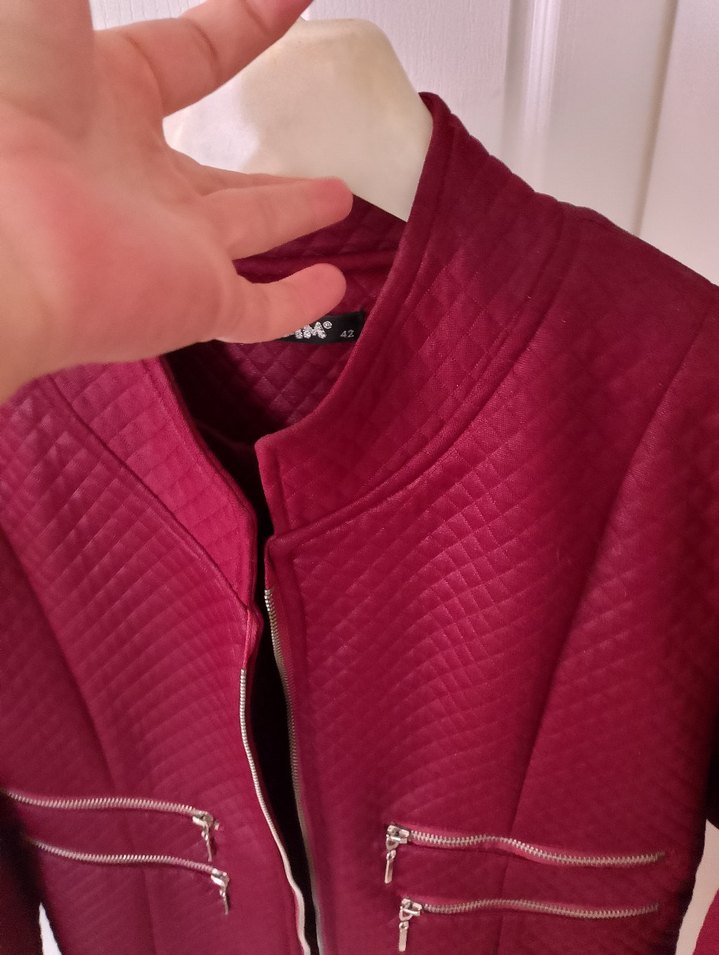 Bordo Kadın Deri Fermuarlı Ceket - Görsel 3