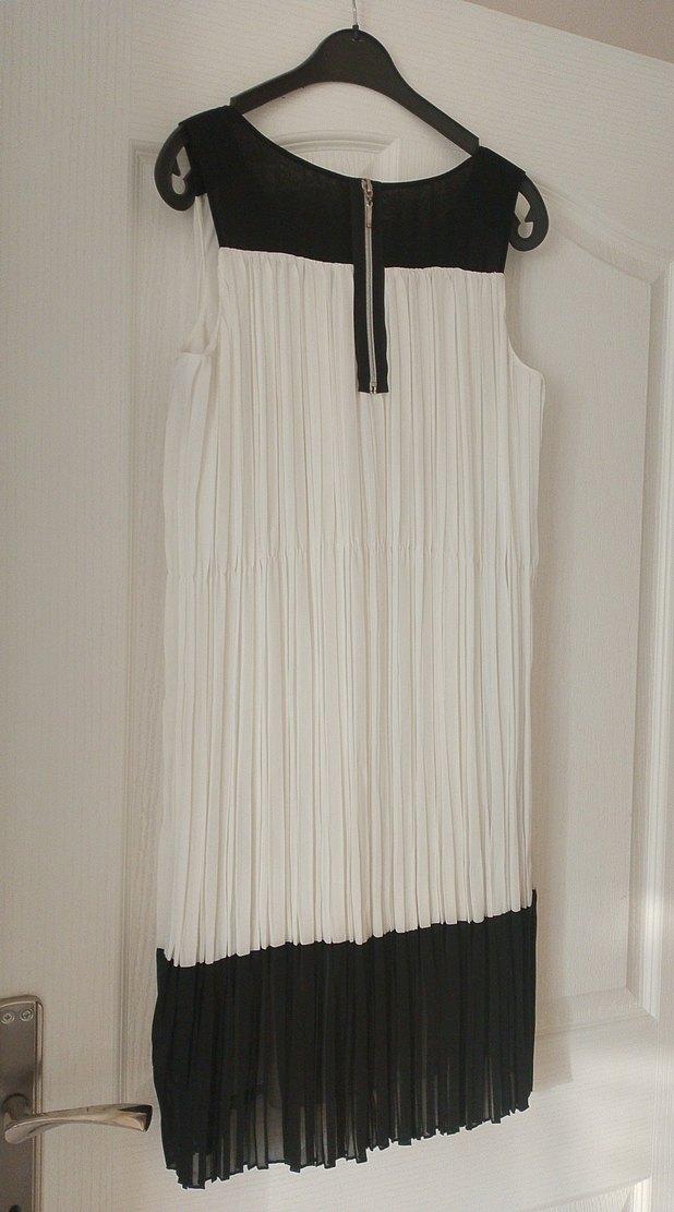 Kadın Beyaz Siyah Uzun Piliseli Elbise - Görsel 5