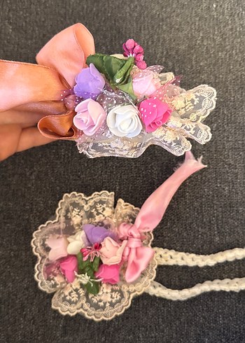 Dantel ve Çiçek Detaylı Pembe Çocuk Saç Aksesuarları - Görsel 2