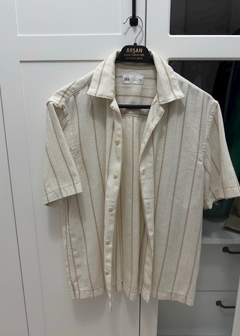 Zara Man Keten Kısa Kollu Beyaz Gömlek