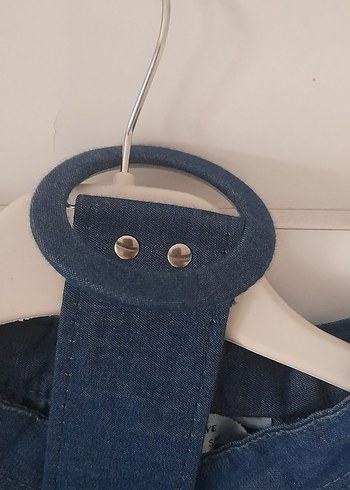 Uzun Kollu Mavi Denim Salaş Elbise - Görsel 5