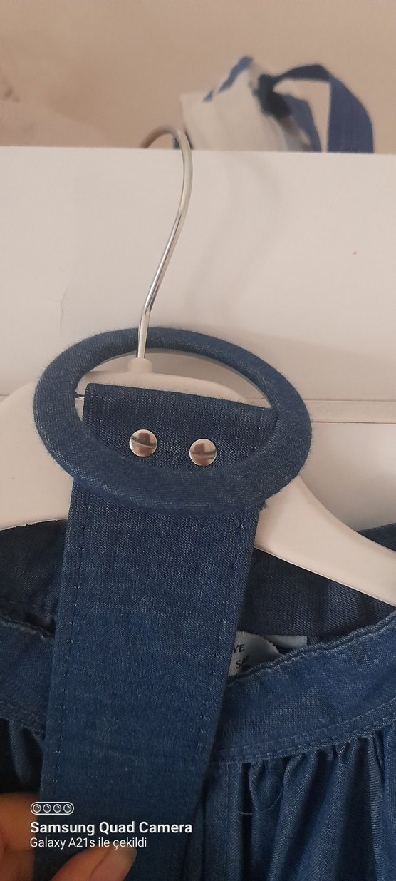 Uzun Kollu Mavi Denim Salaş Elbise - Görsel 5