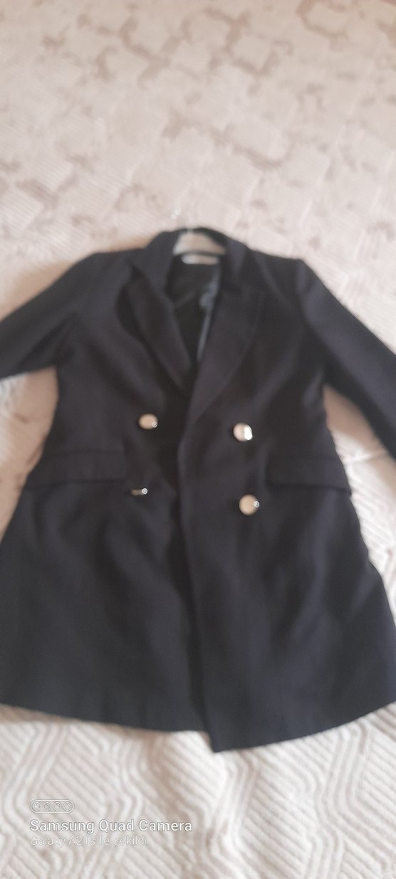 Siyah Düğmeli Uzun Kadın Blazer - Görsel 3