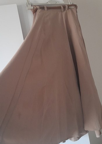 Bej Kadın Keten Uzun Drapeli Etek - Görsel 3