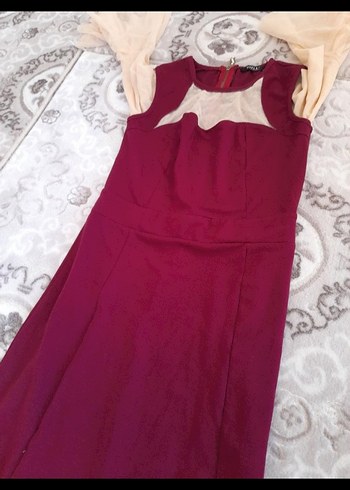 Bordo Drapeli Uzun Abiye Elbise - Görsel 6