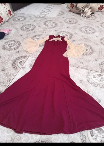 Bordo Drapeli Uzun Abiye Elbise - Görsel 4