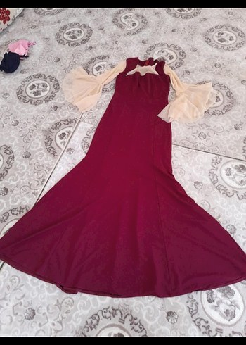 Bordo Drapeli Uzun Abiye Elbise - Görsel 5