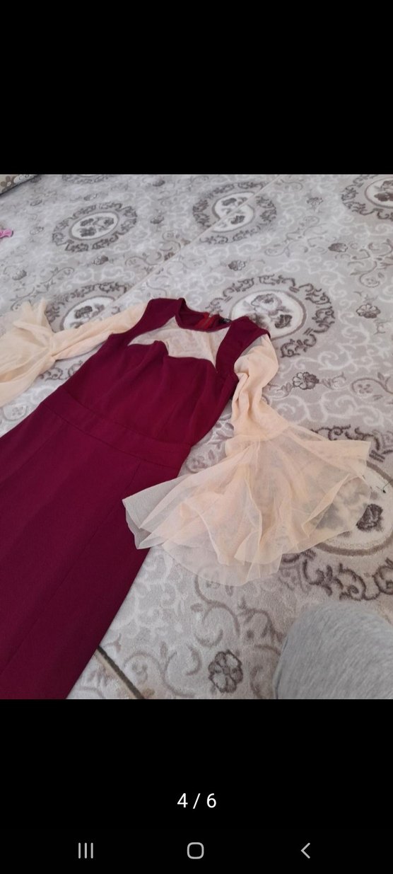 Bordo Drapeli Uzun Abiye Elbise - Görsel 3