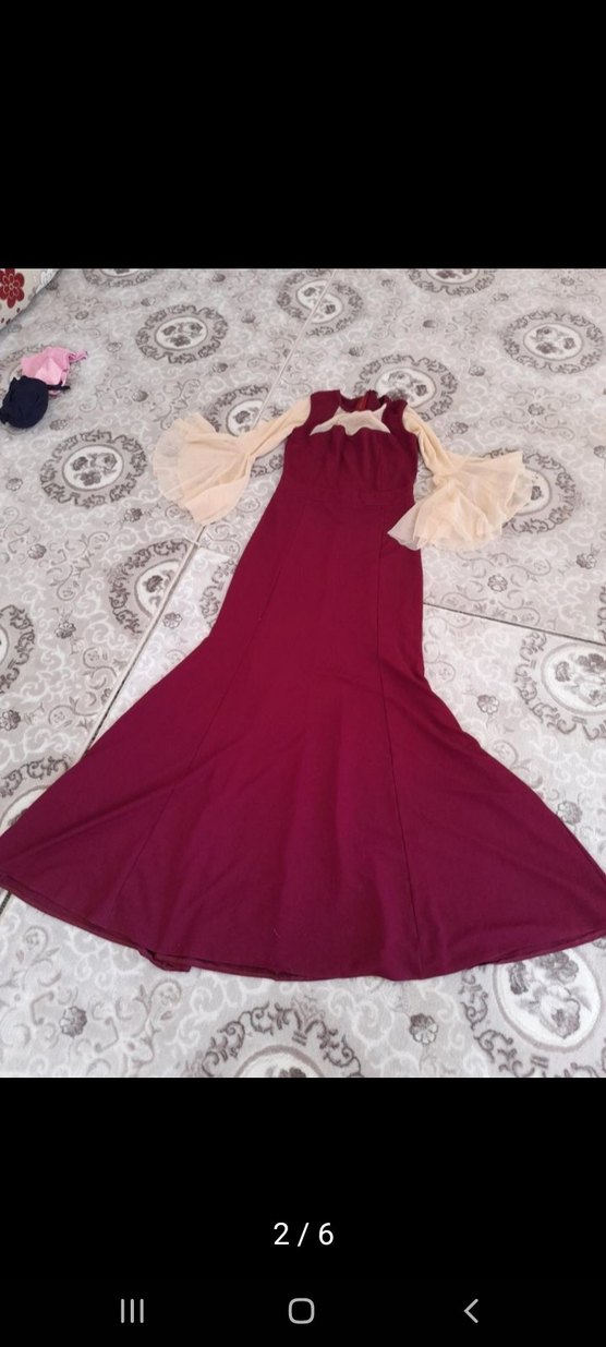 Bordo Drapeli Uzun Abiye Elbise - Görsel 5