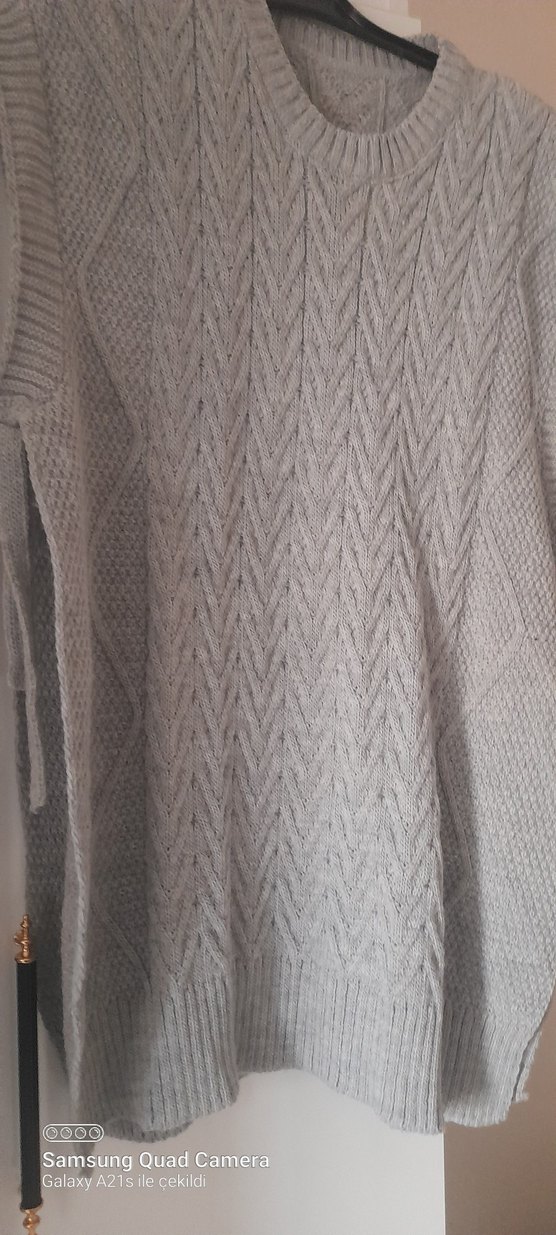 Gri Bohem Örgü Boğazlı Kadın Süveter - Görsel 2