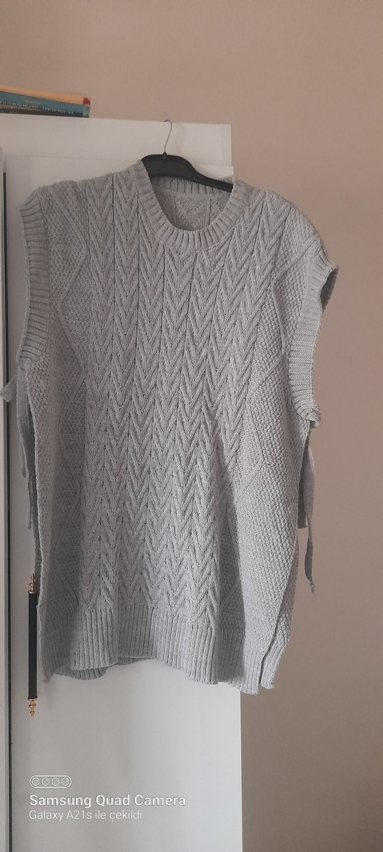 Gri Bohem Örgü Boğazlı Kadın Süveter - Görsel 4