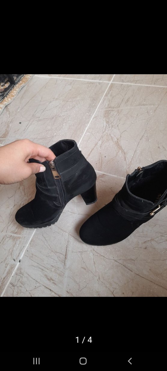 Siyah Yılan Desenli bot Topuklu Kadın Ayakkabı - Görsel 4