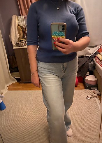 Kadın Mavi Triko Balıkçı Yaka Kazak - Görsel 4