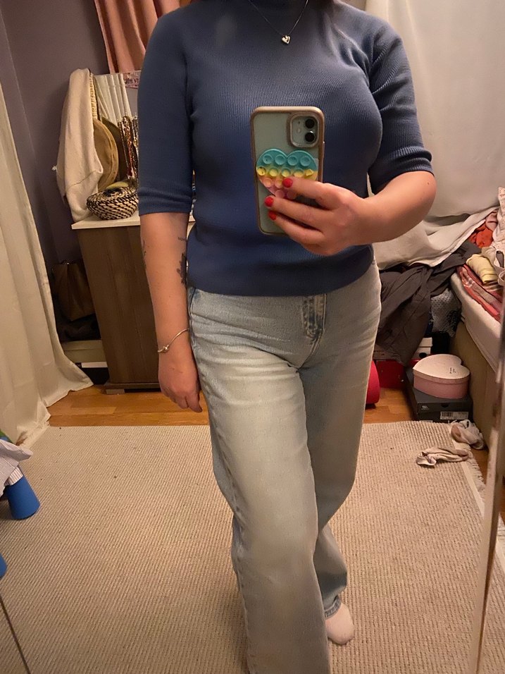 Kadın Mavi Triko Balıkçı Yaka Kazak - Görsel 4