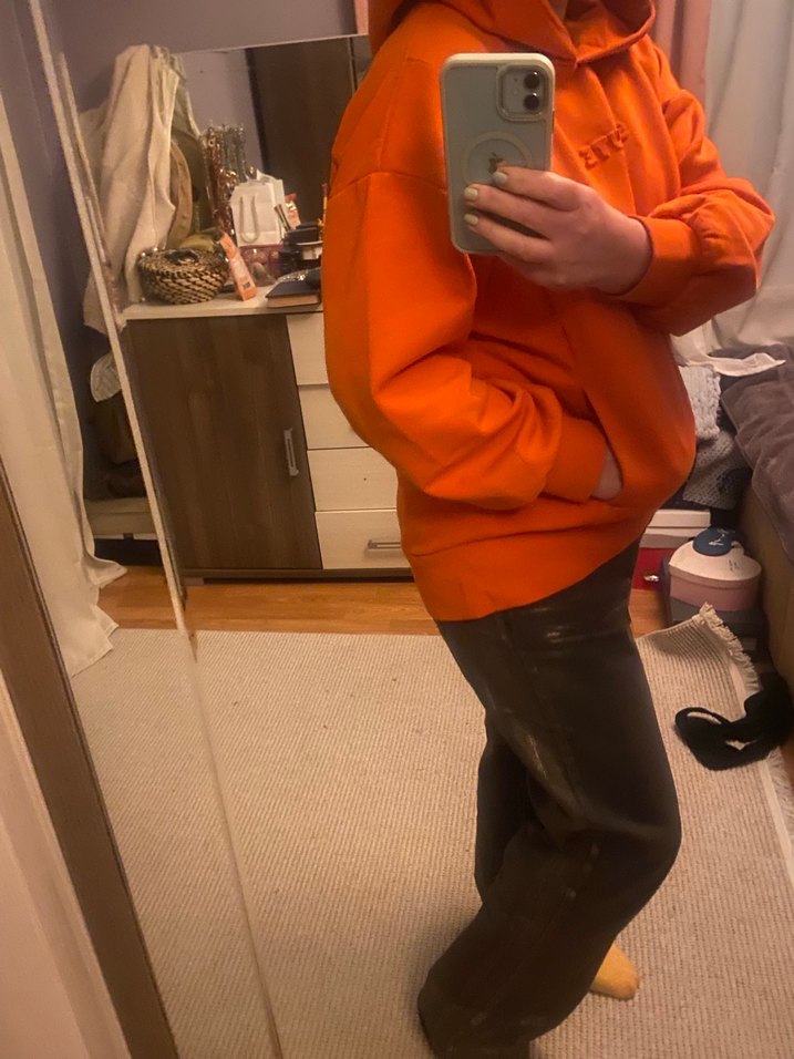 Kadın Turuncu Kapüşonlu Sweatshirt - Görsel 2