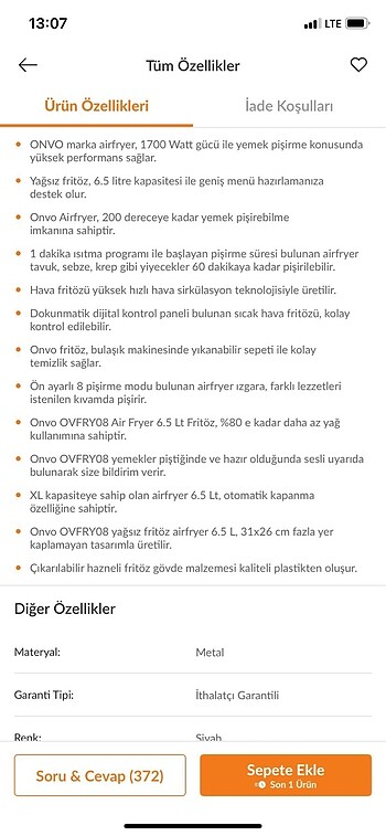 Onvo 6,5 Litre AirFryer - Görsel 4
