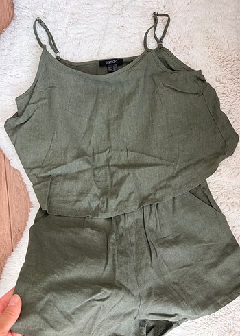 Yeşil Keten Mini Tulum - Görsel 5