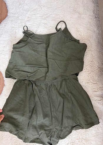 Yeşil Keten Mini Tulum - Görsel 2