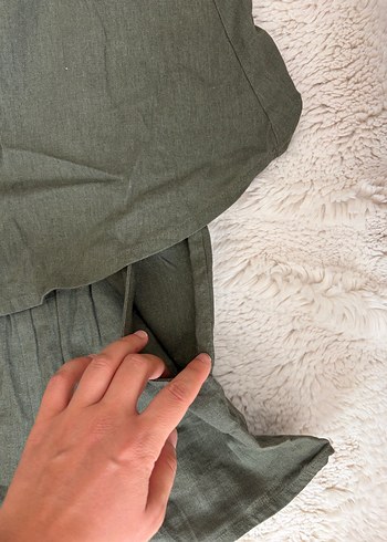 Yeşil Keten Mini Tulum - Görsel 7