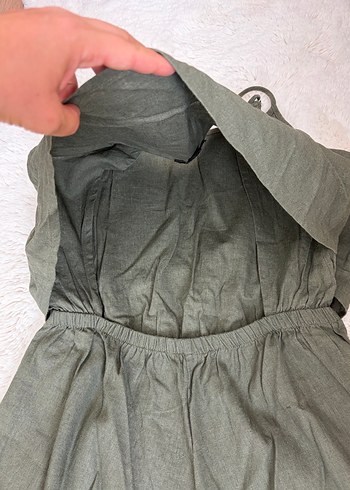 Yeşil Keten Mini Tulum - Görsel 3