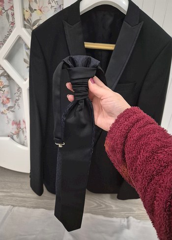 Siyah Damatlık Takım Elbise, İnce Kesim, Notched Yaka - Görsel 5