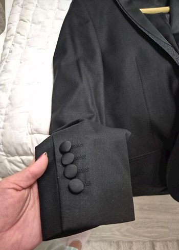 Siyah Damatlık Takım Elbise, İnce Kesim, Notched Yaka - Görsel 3