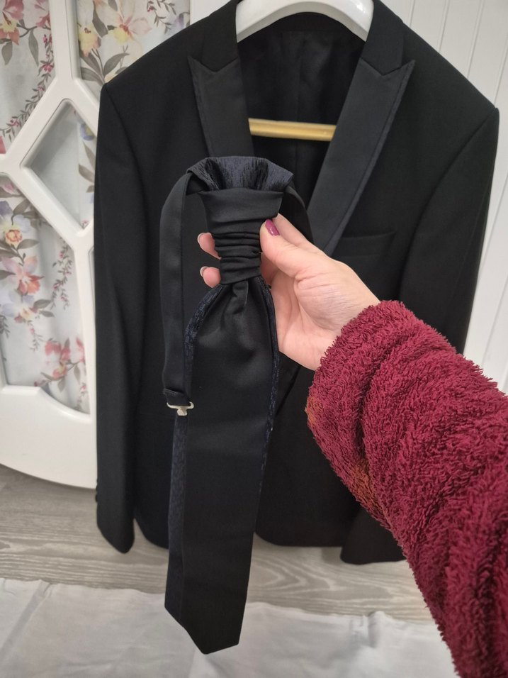 Siyah Damatlık Takım Elbise, İnce Kesim, Notched Yaka - Görsel 5