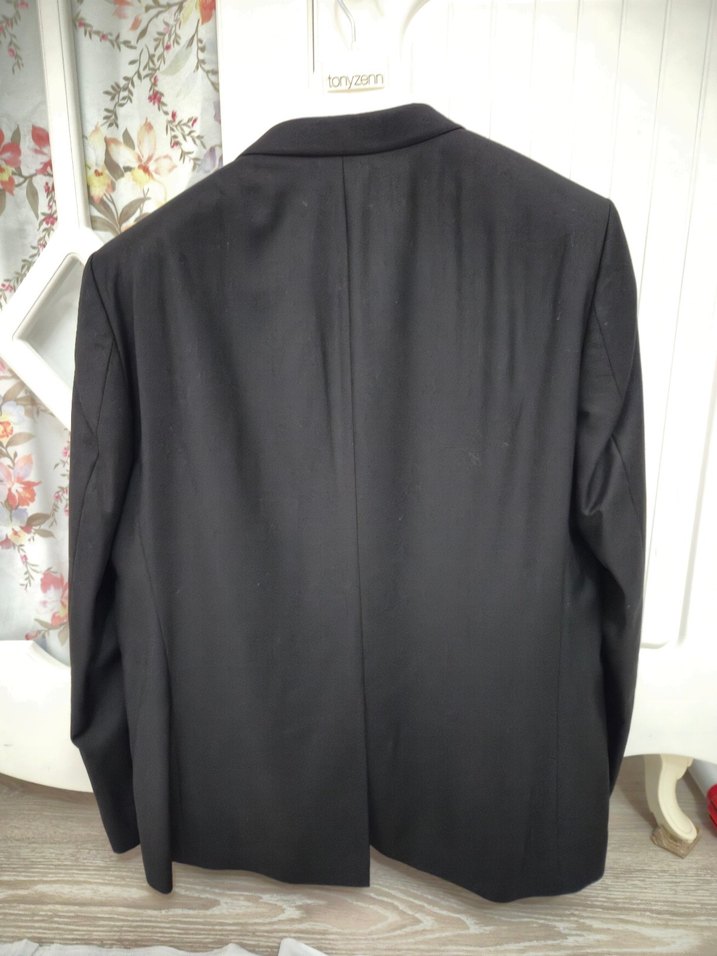 Siyah Damatlık Takım Elbise, İnce Kesim, Notched Yaka - Görsel 4