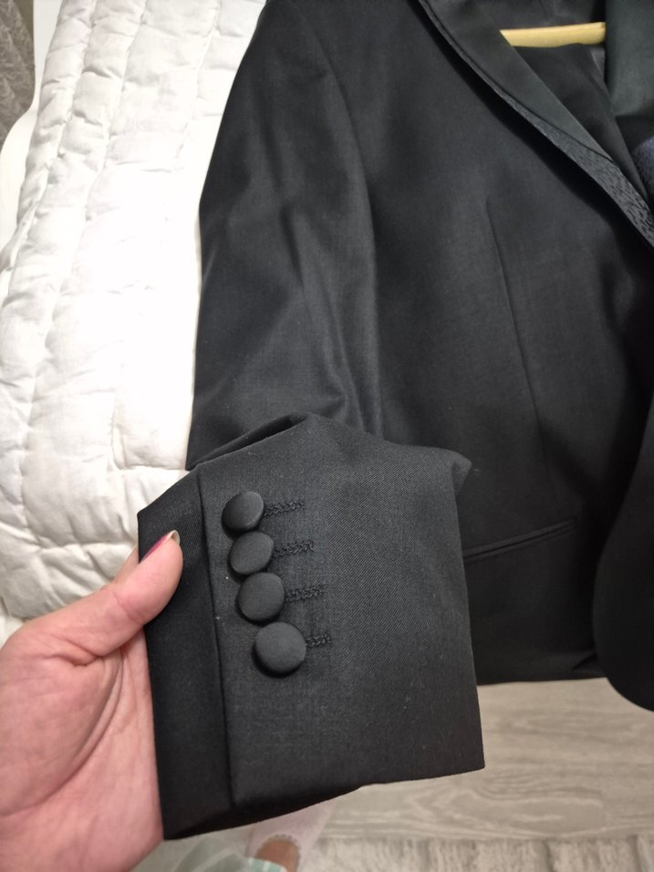 Siyah Damatlık Takım Elbise, İnce Kesim, Notched Yaka - Görsel 3