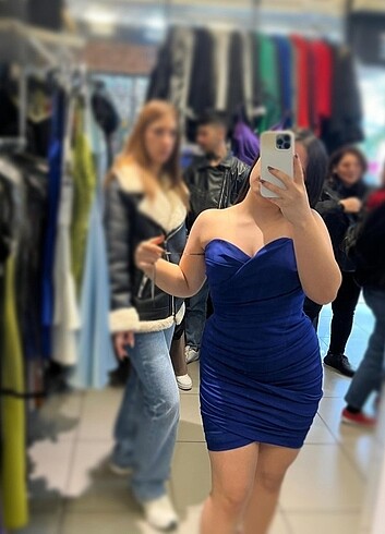 s Beden lacivert Renk Straplez mini elbise