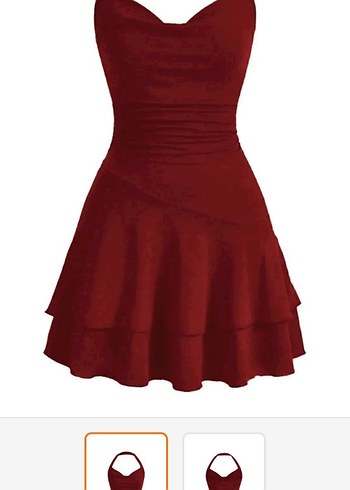 Bordo Straplez Fırfırlı Midi Elbise