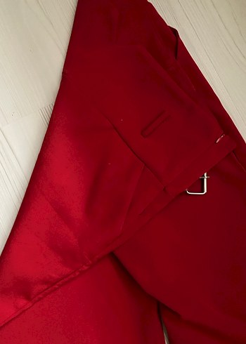 Kemerli süper yüksek bel Kırmızı Kadın pantolon - Görsel 4