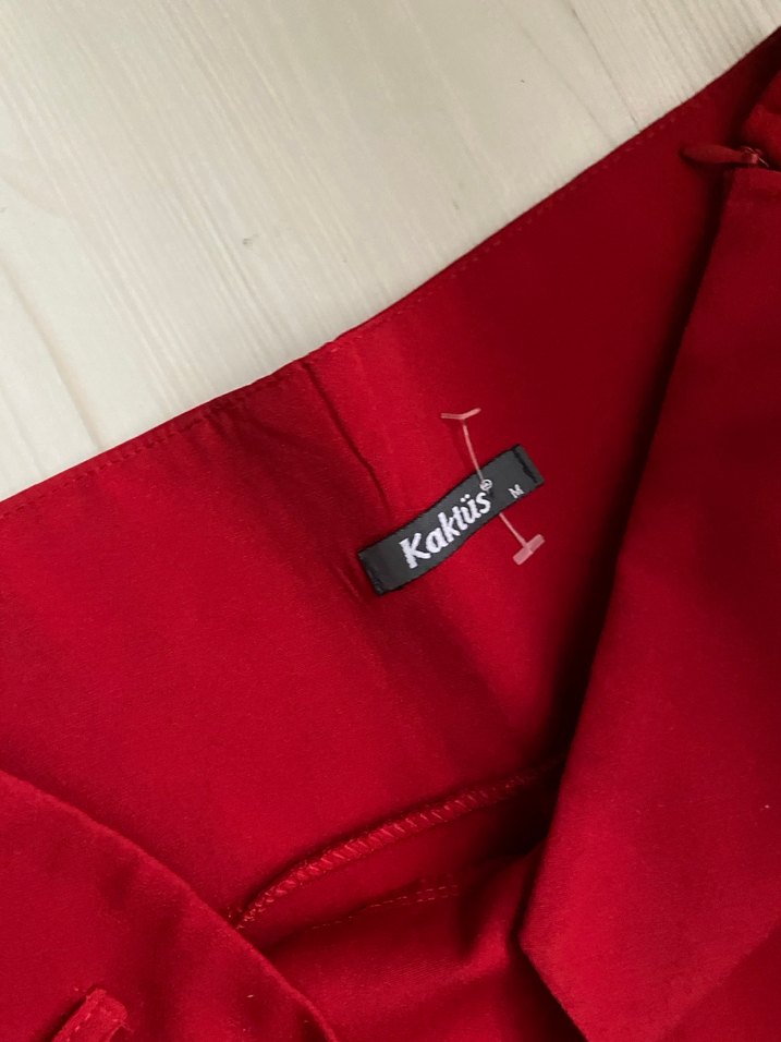 Kemerli süper yüksek bel Kırmızı Kadın pantolon - Görsel 3