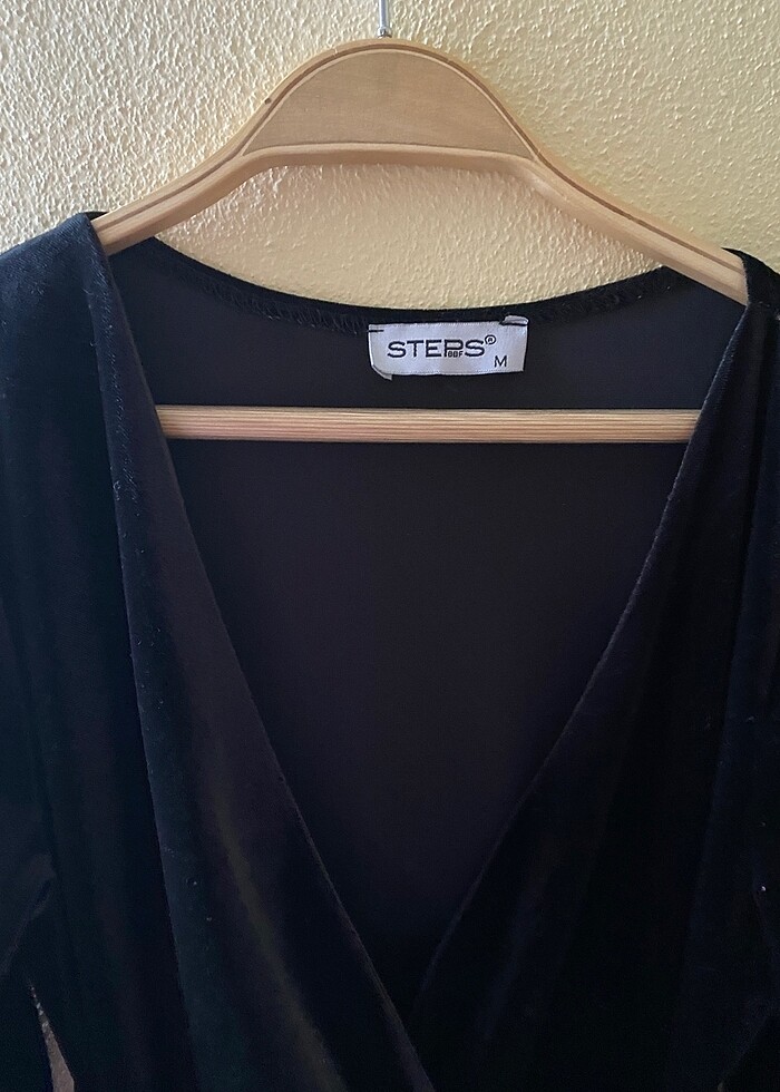 Kadife şık kruvaze yaka elbise - Görsel 3