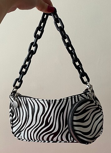 Diğer Zebra Desen Cüzdanlı Baget Çanta